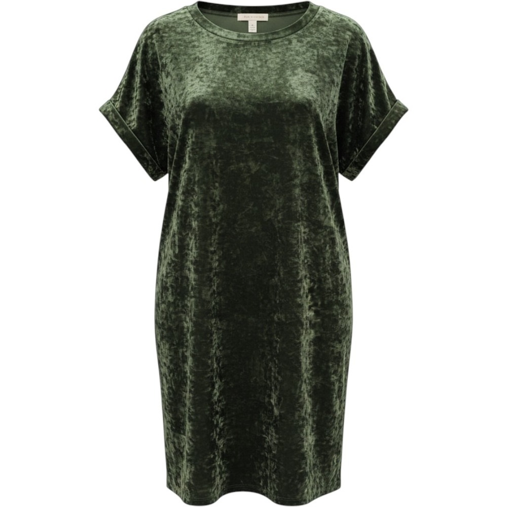 Forever 21+ Olive Green Crushed Velvet T-Shirt Dress 2X Short Cuffed Sleeve